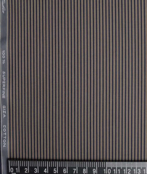 Tessitura Monti 2 Ply 70's Giza Cotton Striped Shirting Fabric (Light Brown & Blue)