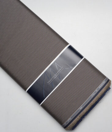 Tessitura Monti 2 Ply 70's Giza Cotton Striped Shirting Fabric (Light Brown & Blue)