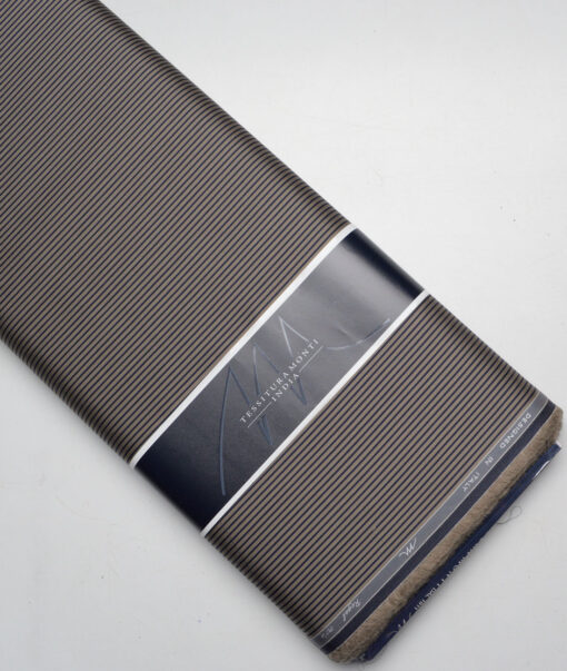 Tessitura Monti 2 Ply 70's Giza Cotton Striped Shirting Fabric (Light Brown & Blue)