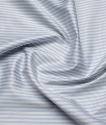Tessitura Monti 2 Ply 70's Giza Cotton Striped Shirting Fabric (Grey & Blue)