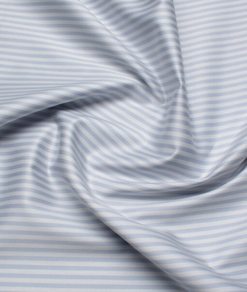 Tessitura Monti 2 Ply 70's Giza Cotton Striped Shirting Fabric (Grey & Blue)