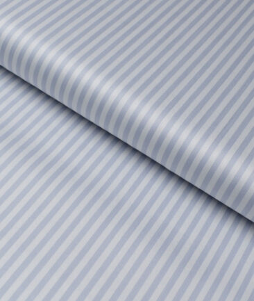 Tessitura Monti 2 Ply 70's Giza Cotton Striped Shirting Fabric (Grey & Blue)