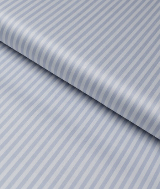 Tessitura Monti 2 Ply 70's Giza Cotton Striped Shirting Fabric (Grey & Blue)
