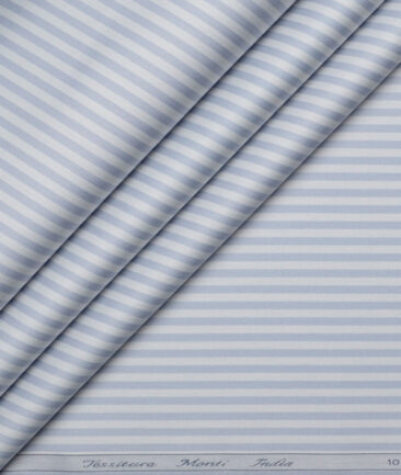 Tessitura Monti 2 Ply 70's Giza Cotton Striped Shirting Fabric (Grey & Blue)
