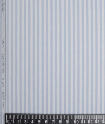 Tessitura Monti 2 Ply 70's Giza Cotton Striped Shirting Fabric (Grey & Blue)