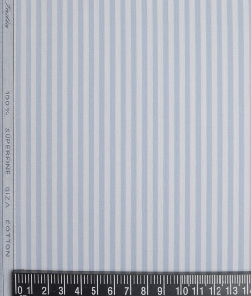 Tessitura Monti 2 Ply 70's Giza Cotton Striped Shirting Fabric (Grey & Blue)