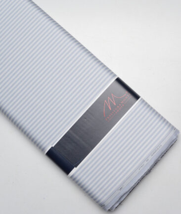 Tessitura Monti 2 Ply 70's Giza Cotton Striped Shirting Fabric (Grey & Blue)