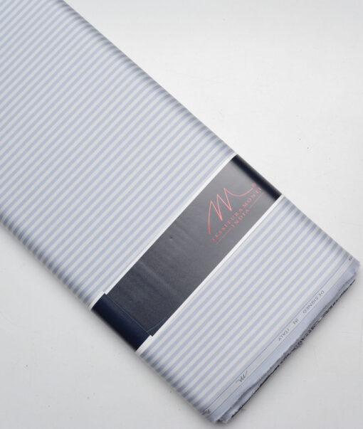 Tessitura Monti 2 Ply 70's Giza Cotton Striped Shirting Fabric (Grey & Blue)