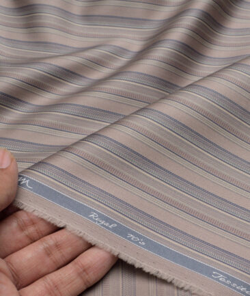 Tessitura Monti 2 Ply 70's Giza Cotton Striped Shirting Fabric (Sand Brown)