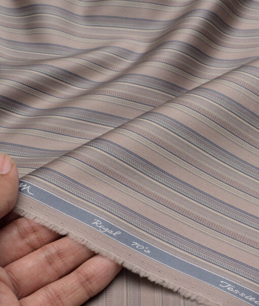 Tessitura Monti 2 Ply 70's Giza Cotton Striped Shirting Fabric (Sand Brown)