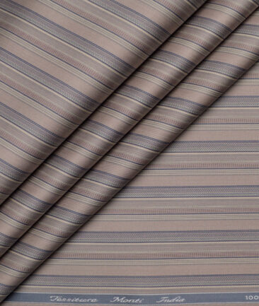Tessitura Monti 2 Ply 70's Giza Cotton Striped Shirting Fabric (Sand Brown)