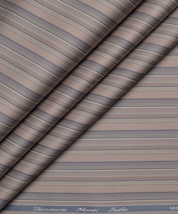 Tessitura Monti 2 Ply 70's Giza Cotton Striped Shirting Fabric (Sand Brown)