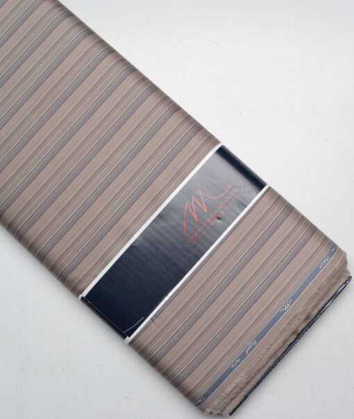 Tessitura Monti 2 Ply 70's Giza Cotton Striped Shirting Fabric (Sand Brown)