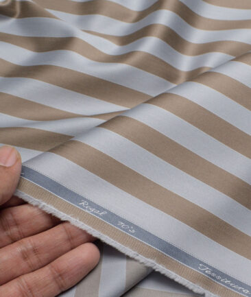 Tessitura Monti 2 Ply 70's Giza Cotton Striped Shirting Fabric (Silver & Brown)
