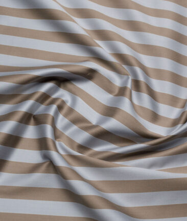 Tessitura Monti 2 Ply 70's Giza Cotton Striped Shirting Fabric (Silver & Brown)