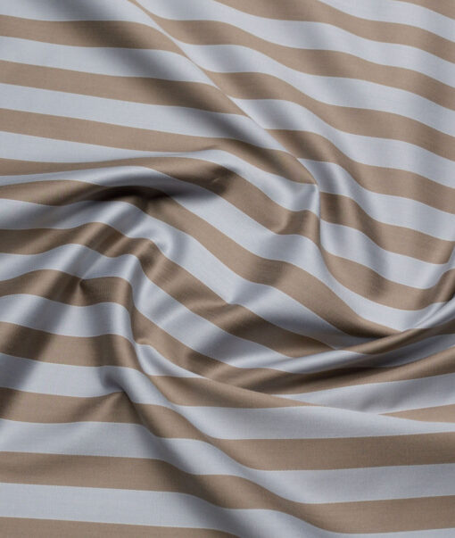 Tessitura Monti 2 Ply 70's Giza Cotton Striped Shirting Fabric (Silver & Brown)