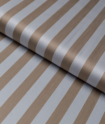 Tessitura Monti 2 Ply 70's Giza Cotton Striped Shirting Fabric (Silver & Brown)