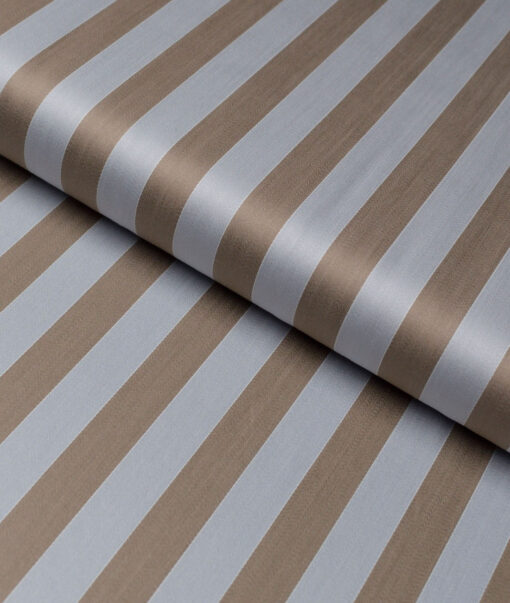 Tessitura Monti 2 Ply 70's Giza Cotton Striped Shirting Fabric (Silver & Brown)