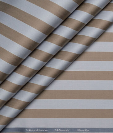 Tessitura Monti 2 Ply 70's Giza Cotton Striped Shirting Fabric (Silver & Brown)
