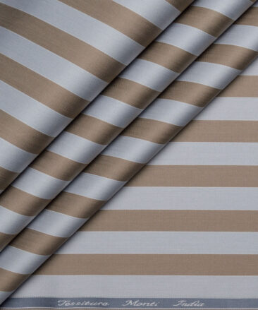 Tessitura Monti 2 Ply 70's Giza Cotton Striped Shirting Fabric (Silver & Brown)