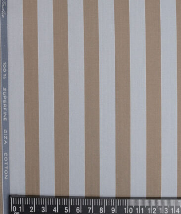 Tessitura Monti 2 Ply 70's Giza Cotton Striped Shirting Fabric (Silver & Brown)