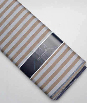 Tessitura Monti 2 Ply 70's Giza Cotton Striped Shirting Fabric (Silver & Brown)