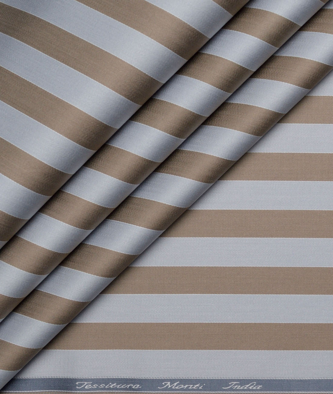 Tessitura Monti 2 Ply 70's Giza Cotton Striped Shirting Fabric (Silver & Brown) Tessitura Monti 2 Ply 70's Giza Cotton Striped Shirting Fabric (Silver & Brown)