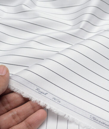 Tessitura Monti 2 Ply 70's Giza Cotton Striped Shirting Fabric (White & Black)