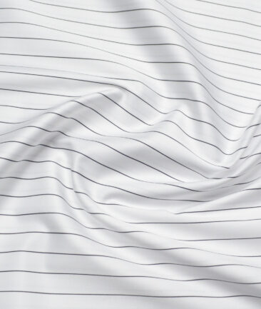 Tessitura Monti 2 Ply 70's Giza Cotton Striped Shirting Fabric (White & Black)