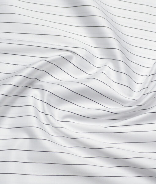 Tessitura Monti 2 Ply 70's Giza Cotton Striped Shirting Fabric (White & Black)