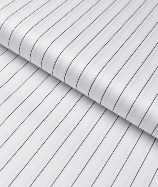 Tessitura Monti 2 Ply 70's Giza Cotton Striped Shirting Fabric (White & Black)