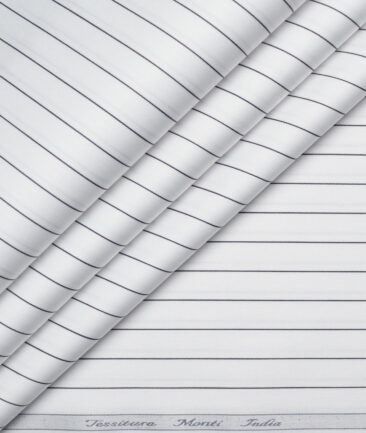 Tessitura Monti 2 Ply 70's Giza Cotton Striped Shirting Fabric (White & Black)