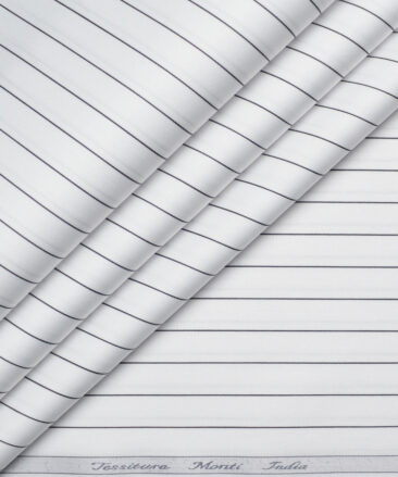 Tessitura Monti 2 Ply 70's Giza Cotton Striped Shirting Fabric (White & Black)