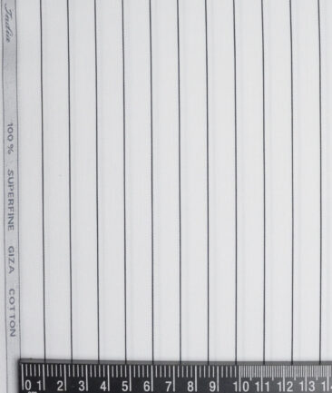 Tessitura Monti 2 Ply 70's Giza Cotton Striped Shirting Fabric (White & Black)