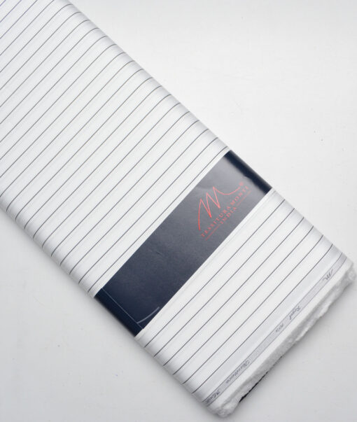 Tessitura Monti 2 Ply 70's Giza Cotton Striped Shirting Fabric (White & Black)
