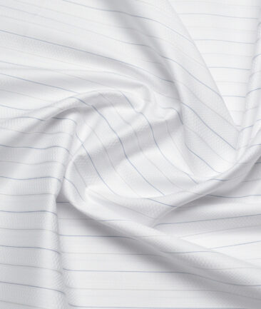 Tessitura Monti 2 Ply 70's Giza Cotton Striped Shirting Fabric (White & Blue)