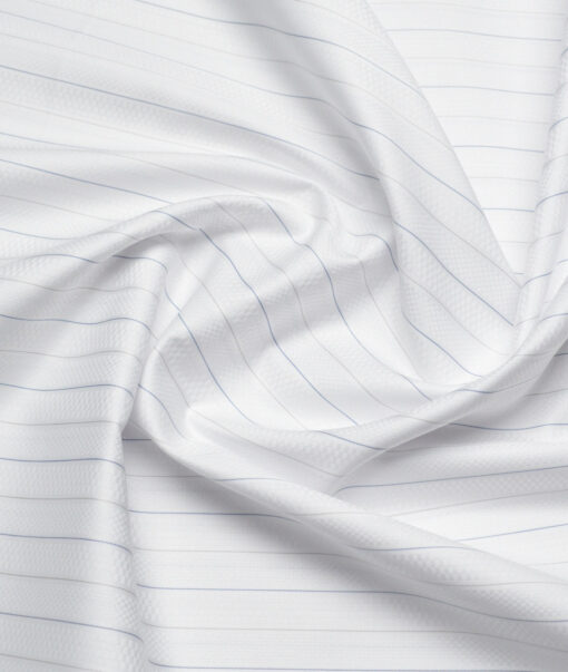 Tessitura Monti 2 Ply 70's Giza Cotton Striped Shirting Fabric (White & Blue)