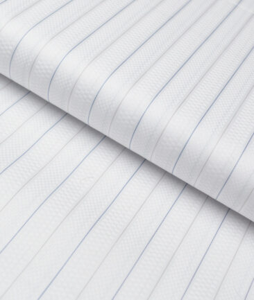 Tessitura Monti 2 Ply 70's Giza Cotton Striped Shirting Fabric (White & Blue)