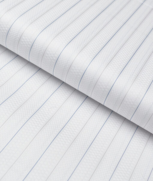 Tessitura Monti 2 Ply 70's Giza Cotton Striped Shirting Fabric (White & Blue)