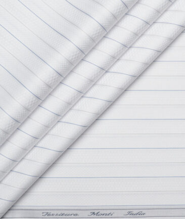 Tessitura Monti 2 Ply 70's Giza Cotton Striped Shirting Fabric (White & Blue)