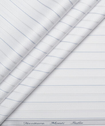 Tessitura Monti 2 Ply 70's Giza Cotton Striped Shirting Fabric (White & Blue)