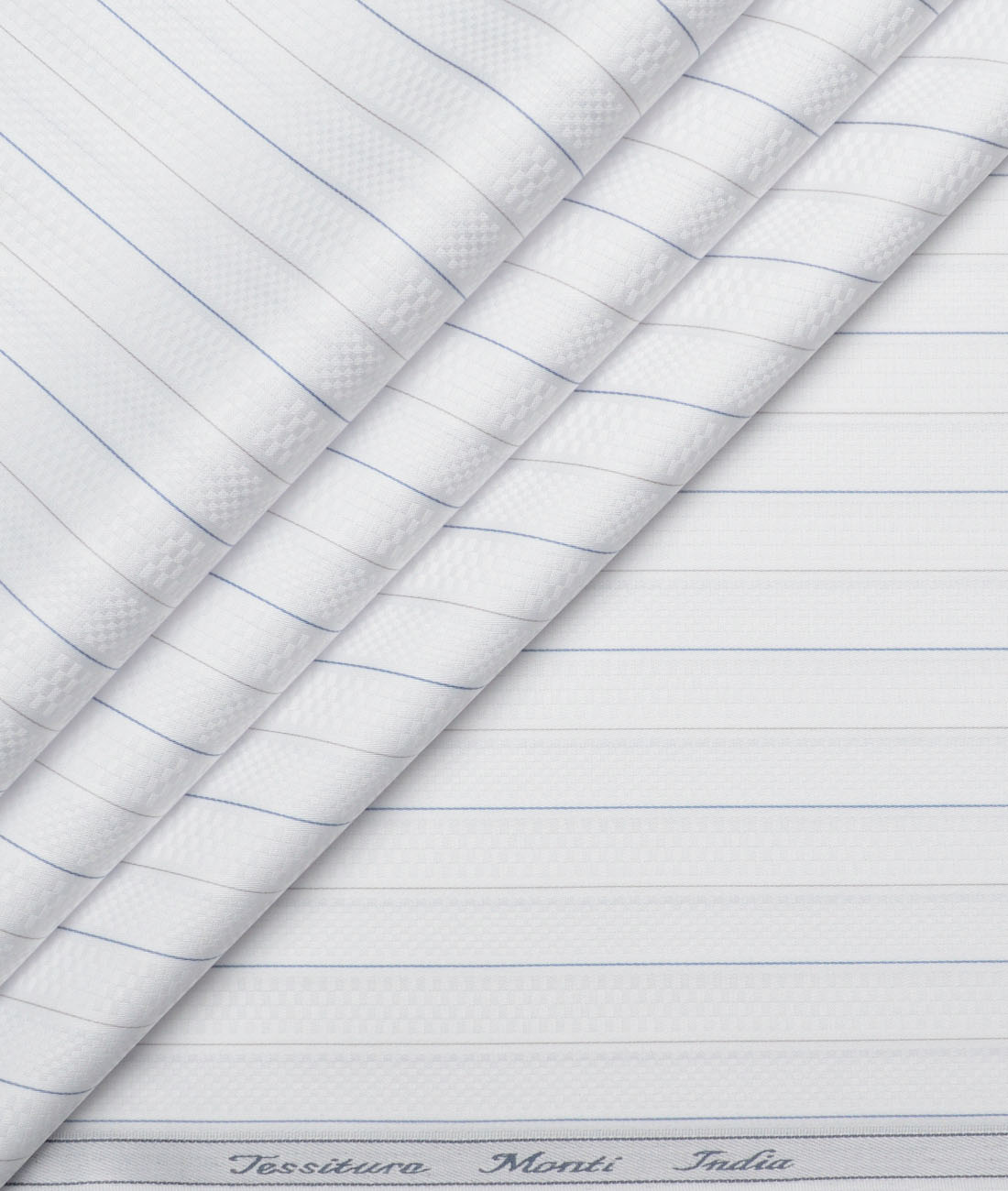 Tessitura Monti 2 Ply 70's Giza Cotton Striped Shirting Fabric (White & Blue) Tessitura Monti 2 Ply 70's Giza Cotton Striped Shirting Fabric (White & Blue)