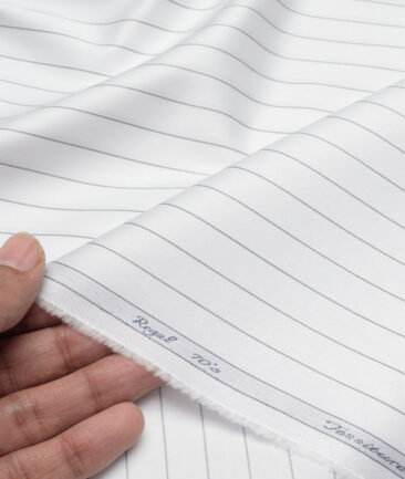 Tessitura Monti 2 Ply 70's Giza Cotton Striped Shirting Fabric (White & Dark Grey)