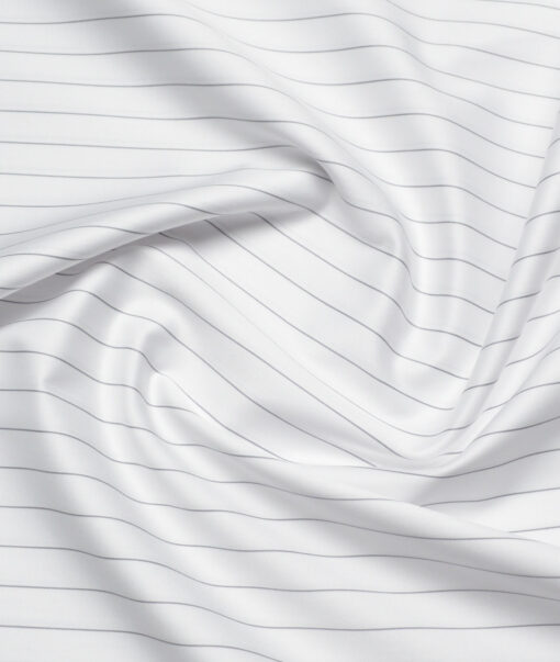 Tessitura Monti 2 Ply 70's Giza Cotton Striped Shirting Fabric (White & Dark Grey)