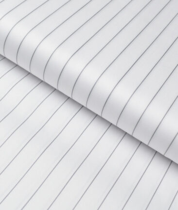 Tessitura Monti 2 Ply 70's Giza Cotton Striped Shirting Fabric (White & Dark Grey)