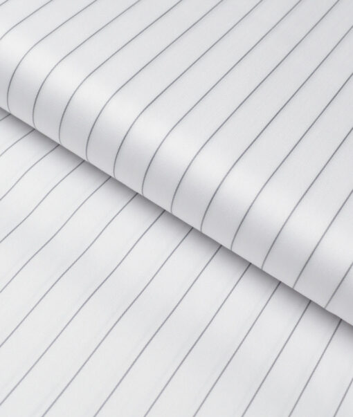 Tessitura Monti 2 Ply 70's Giza Cotton Striped Shirting Fabric (White & Dark Grey)