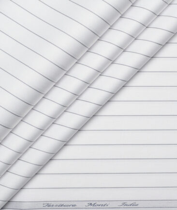 Tessitura Monti 2 Ply 70's Giza Cotton Striped Shirting Fabric (White & Dark Grey)