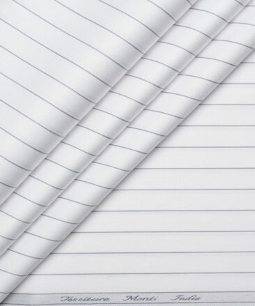 Tessitura Monti 2 Ply 70's Giza Cotton Striped Shirting Fabric (White & Dark Grey)