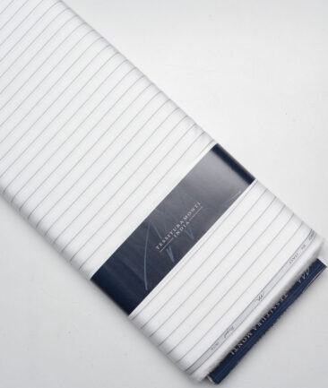 Tessitura Monti 2 Ply 70's Giza Cotton Striped Shirting Fabric (White & Dark Grey)
