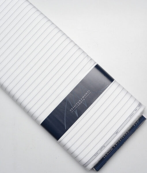 Tessitura Monti 2 Ply 70's Giza Cotton Striped Shirting Fabric (White & Dark Grey)